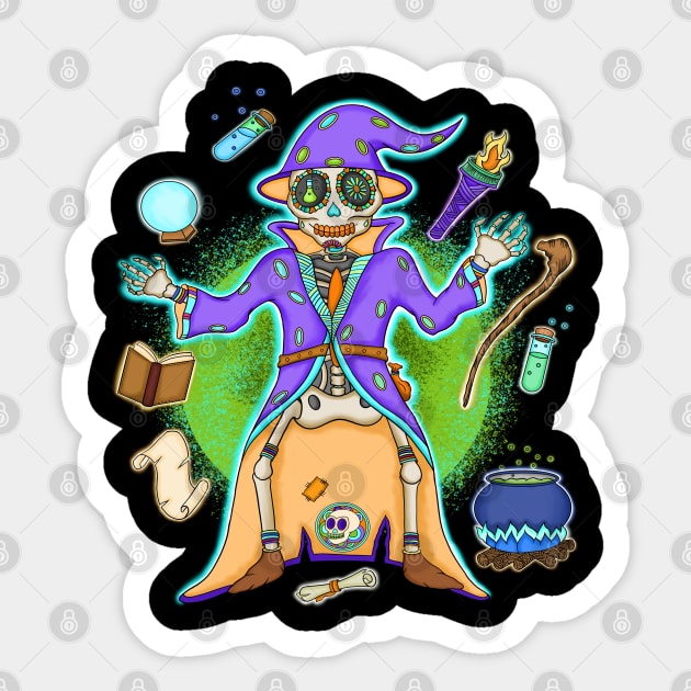 The skeleton Wizard - Dia De Los Muertos - Mythical character lover Sticker by Scriptnbones